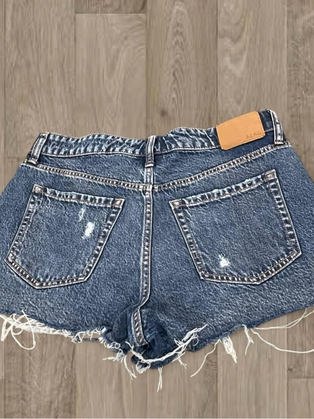 Aeropostale Distressed Dark Blue Button-Front Jean Shorts - Picture 3 of 3